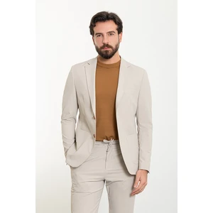Düz Bej Slim Fit Torba Cep Mono Yaka Spor Erkek Takım Elbise