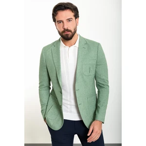 Kırçıllı Yeşil Slim Fit Torba Cep Mono Yaka Keten Erkek Ceket