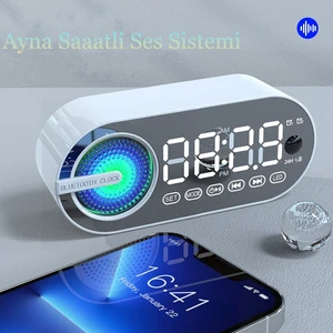 Sessiz Kablosuz  LED Dijital Saat Ayna Bluetooth Hoparlör Fm Radyo Oturma Yatak Odası Ofis