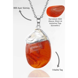 Sertifikalı Ham Tamburlanmış Karnelyan Akik Taşı Kolye