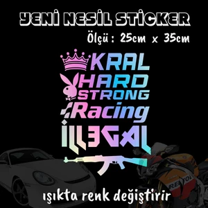 Kral Hard Legal Sticker Set Hologram Etkili Araba Motosiklet Kask Cam Uyumlu
