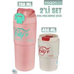 2'li Çelik Termos-Kahve Bardağı Seti 750ML Çift Kullanım Termos//450ML Mug Kahve Bardağı
