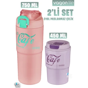 2'li Çelik Termos-Kahve Bardağı Seti 750ML Çift Kullanım Termos//450ML Mug Kahve Bardağı