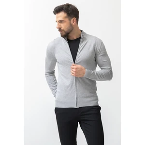 Duz Gri Renk Slim Fit Yarım Balıkcı Yaka Erkek Hırka