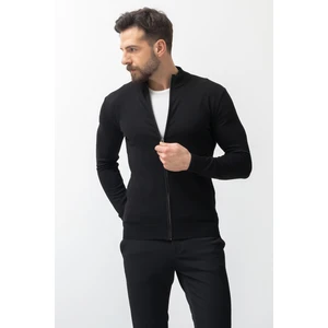 Duz Siyah Renk Slim Fit Yarım Balıkcı Yaka Erkek Hırka