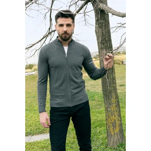 Duz Antrasit Renk Slim Fit Yarım Balıkcı Yaka Erkek Hırka
