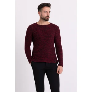 Kırçıllı Bordo Renk Slim Fit Uzun Kollu Geniş Bisiklet Yaka Erkek Kazak