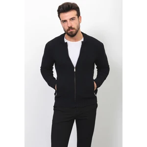 Desenli Siyah Renk Slim Fit Hakim Yaka Erkek Hırka