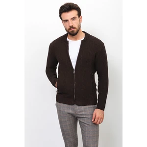 Desenli Kahverengi Slim Fit Hakim Yaka Erkek Hırka