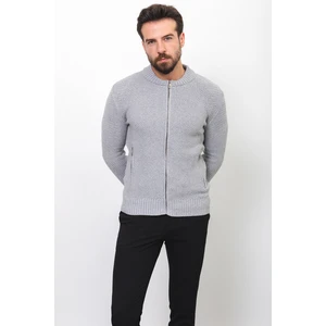 Desenli Gri Renk Slim Fit Hakim Yaka Erkek Hırka