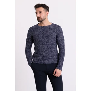 Kırçıllı Lacivert Renk Slim Fit Uzun Kollu Geniş Bisiklet Yaka Erkek Kazak