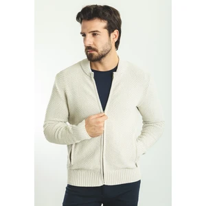 Desenli Bej Rengi Slim Fit Hakim Yaka Erkek Hırka