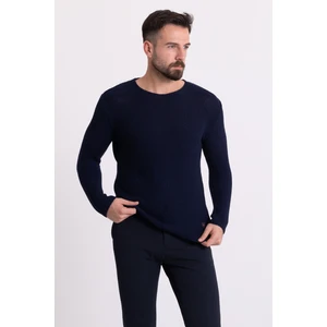 Lacivert Renk Slim Fit Bisiklet Yaka Lase Erkek Kazak