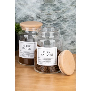 Moda Ozy 2li 800ML Ahşap Kapaklı Filtre Kahve &türk Kahvesi Kavanozu Vakumlu Saklama Kabı (Etiket Dahildir)