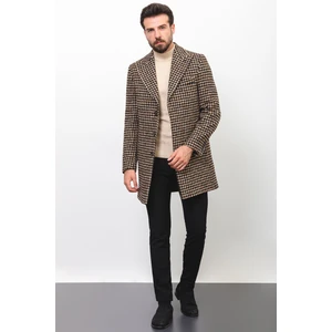 Desenli Siyah Renk Slim Fit Geniş Yaka Yün Erkek Kaban