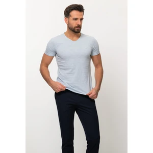Desenli Slim Fit V Yaka Basic Erkek T-Shirt