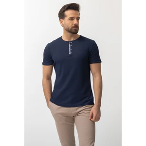 Desenli Lacivert Slim Fit Fermuarlı Bisiklet Yaka Erkek T-Shirt