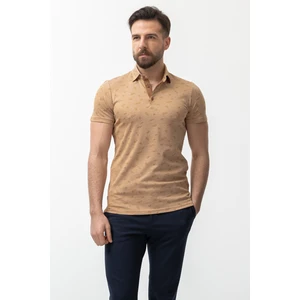 Yaprak Desenli Kamel Slim Fit Polo Yaka Erkek T-Shirt