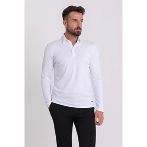Düz Beyaz Renk Slim Fit Uzun Kollu Polo Yaka Erkek T-Shirt