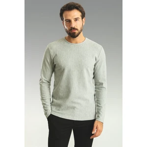 Gri Renk Slim Fit Uzun Kollu Bisiklet Yaka Erkek T-Shirt