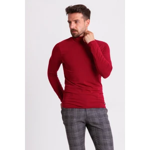 Düz Bordo Rengi Slim Fit Uzun Kollu Tam Balıkçı Yaka Erkek Penye
