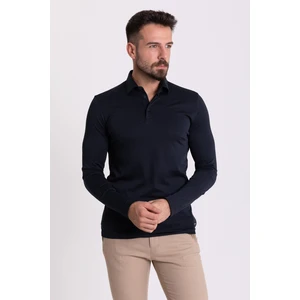 Düz Lacivert Renk Slim Fit Uzun Kollu Polo Yaka Erkek T-Shirt
