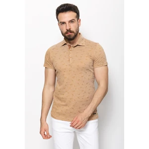 Yaprak Desenli Hardal Slim Fit Polo Yaka Erkek T-Shirt