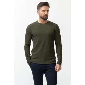 Haki Rengi Slim Fit Uzun Kollu Bisiklet Yaka Erkek T-shirt