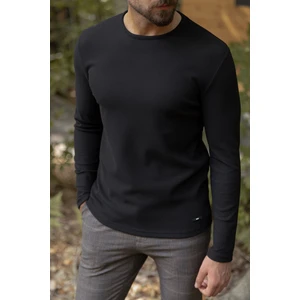 Siyah Renk Slim Fit Uzun Kollu Bisiklet Yaka Erkek T-shirt
