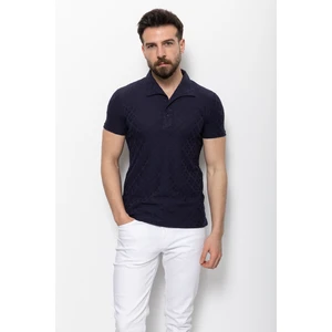 Desenli Lacivert Renk Slim Fit Apaç Yaka Erkek T-shirt