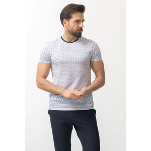 Desenli Mavi Renk Slim Fit Bisiklet Yaka Erkek T-shirt