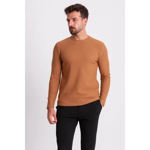 Kamel Rengi Slim Fit Uzun Kollu Bisiklet Yaka Erkek T-Shirt