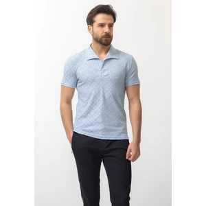 Desenli Mavi Renk Slim Fit Apaç Yaka Erkek T-shirt