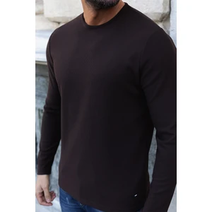 Kahverengi Slim Fit Uzun Kollu Bisiklet Yaka Erkek T-shirt