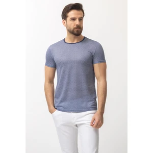 Desenli Lacivert Renk Slim Fit Bisiklet Yaka Erkek T-shirt