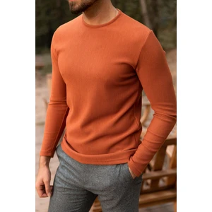 Kiremit Rengi Slim Fit Uzun Kollu Bisiklet Yaka Erkek T-shirt