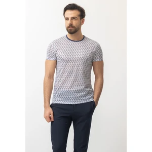 Desenli Lacivert Renk Slim Fit Bisiklet Yaka Erkek T-shirt