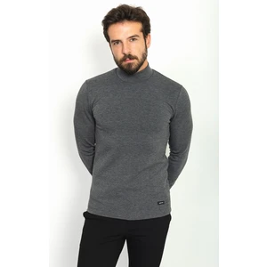 Düz Antrasit Rengi Slim Fit Yarım Balıkçı Yaka Uzun Kollu Erkek T-Shirt