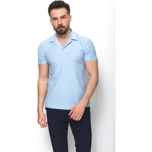 Desenli Mavi Renk Slim Fit Apaç Yaka Erkek T-Shirt