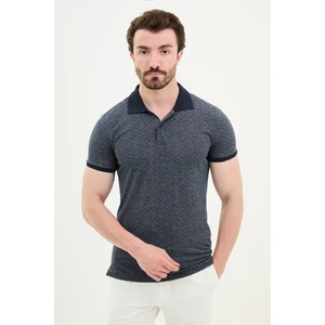 Desenli Lacivert Slim Fit Polo Yaka Erkek T-Shirt