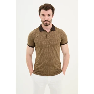 Desenli Kamel Rengi Slim Fit Polo Yaka Erkek T-Shirt