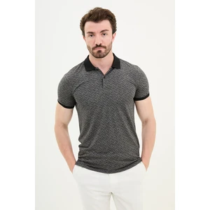 Desenli Siyah Slim Fit Polo Yaka Erkek T-Shirt