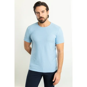 Desenli Mavi Renk Slim Fit Bisiklet Yaka Erkek T-Shirt