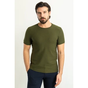 Desenli Haki Rengi Slim Fit Bisiklet Yaka Erkek T-Shirt