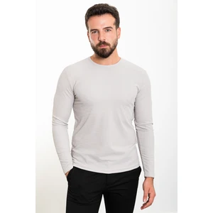 Düz Taş Rengi Slim Fit Bisiklet Yaka Uzun Kollu Erkek T-Shirt