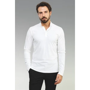 Düz Beyaz Renk Slim Fit Polo Yaka Uzun Kollu Erkek T-Shirt
