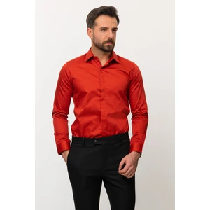 Düz Kiremit Rengi Slim Fit Polikort Yaka Klasik Erkek Gömlek