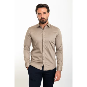 Düz Vizon Rengi Slim Fit Polikort Yaka Klasik Erkek Gömlek