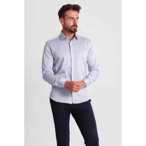 Düz Gri Renk Slim Fit Polikort Yaka Klasik Erkek Gömlek