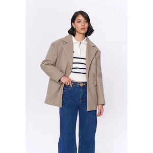Beli Lastikli Kaşe Blazer Ceket Bej
